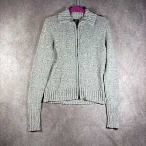 Gap‎ Sweater Womens XL Gray Full Zip Cardigan Chunky Knit Cotton Blend Fisherman